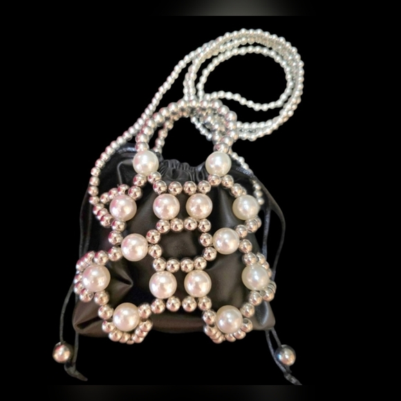 Black Pearl Beaded Crossbody / Shoulder Bag - Picture 1 of 3